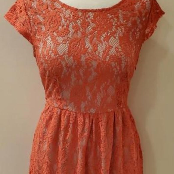 Sweet Rain Dresses & Skirts - SWEETRAIN L56293 PINK/ORANGE LACE MINI DRESS